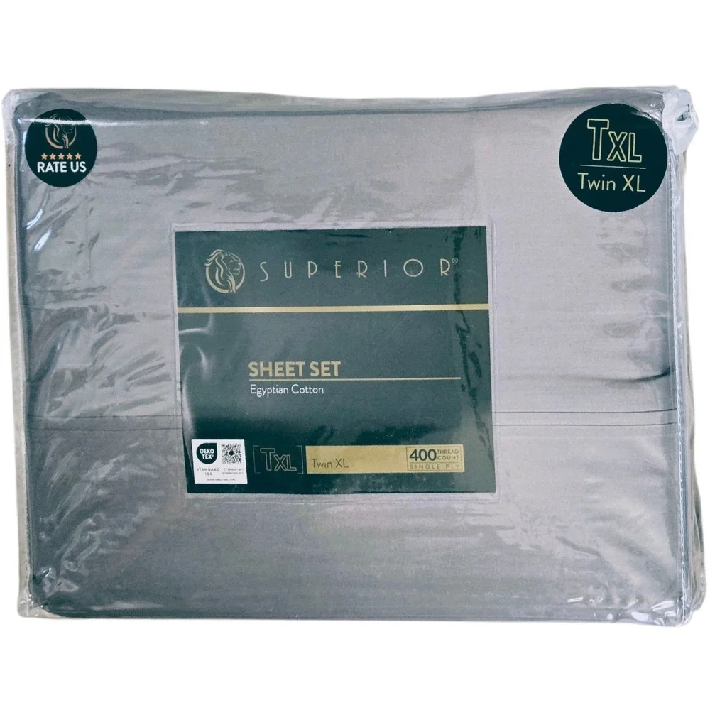 Superior Egyptian Cotton 400 Thread Count Bed Sheet Set Deep Pocket GREY TWIN XL